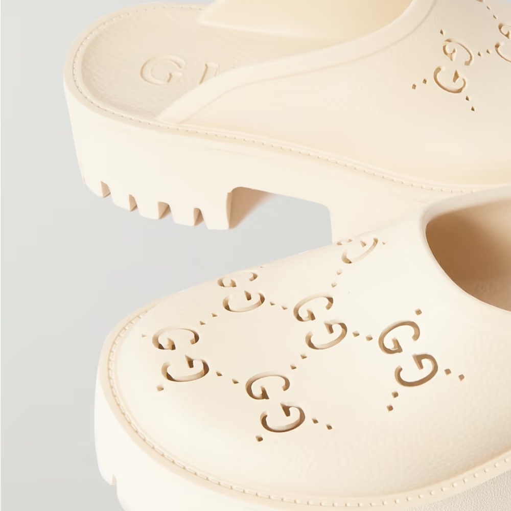 Gucci Elea perforated rubber platform mules, 34